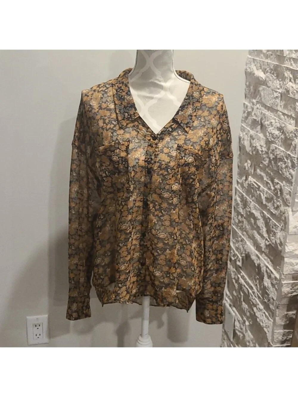 Free People hi low semi sheer floral blouse